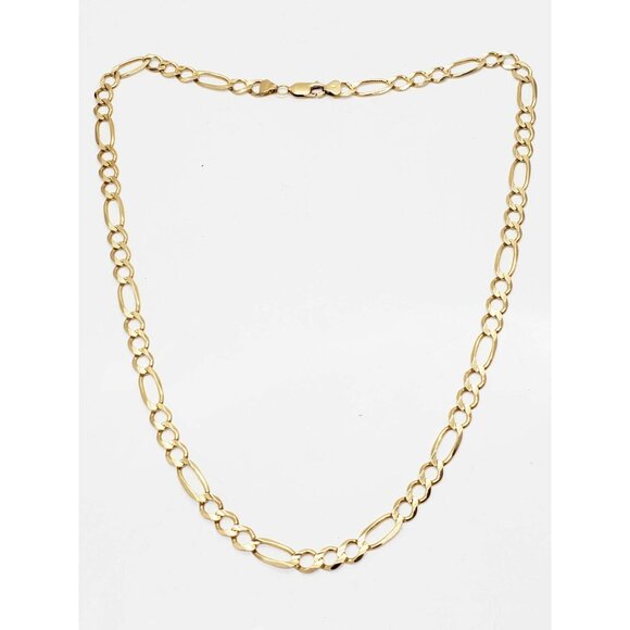 Wide Figaro Chain Necklace 14k Gold Long